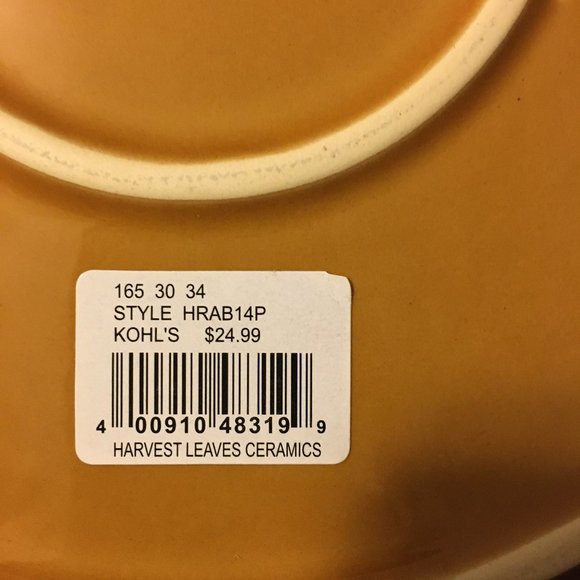 Pumpkin Pie Plate Fall Thanksgiving Autumn Dish Kohls Leaves Ceramic 11.5" NEW - Picture 3 of 3